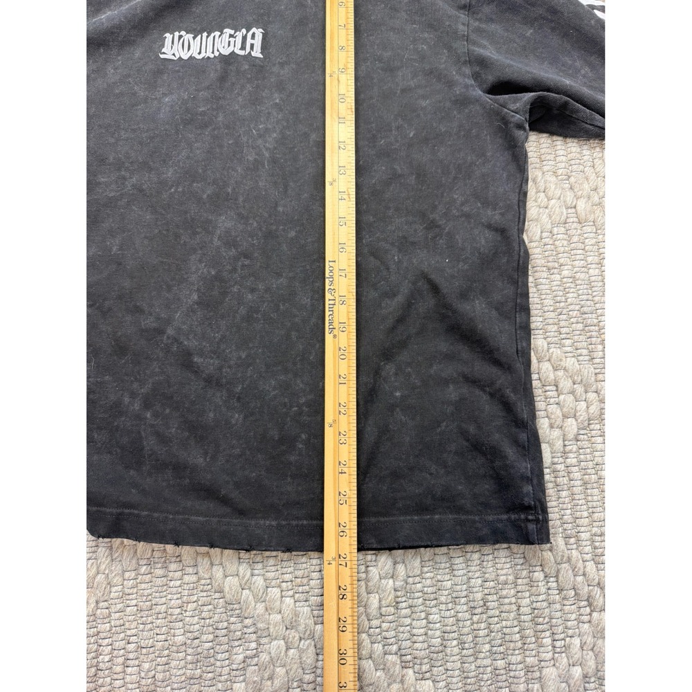 YoungLA Long Sleeve T-Shirt Mens Large Black Mineral Wash Gothic Graphic 8021 - Picture 9 of 9